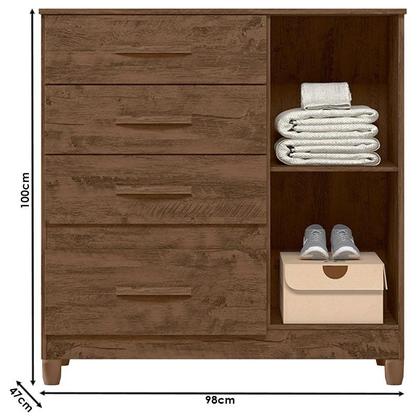 Imagem de Guarda Roupa Solteiro Chile com Cômoda Vênus com pés e Armário Multiuso New Íris Castanho Wood  Moval