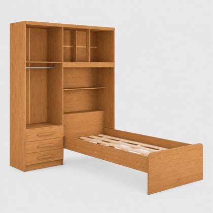 Imagem de Guarda-Roupa Solteiro com Cama Integrada 4 Portas 3 Gavetas Cancun Yescasa Nature