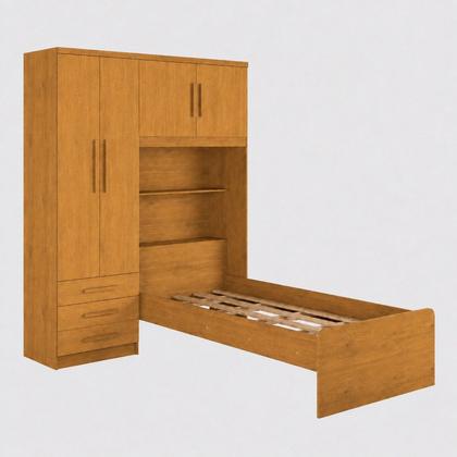 Imagem de Guarda-Roupa Solteiro com Cama Integrada 4 Portas 3 Gavetas Cancun Yescasa Nature