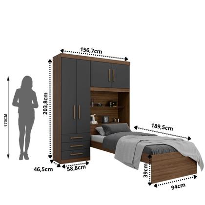 Imagem de Guarda-roupa Solteiro com Cama Solteiro 4 Portas 3 Gavetas Advantage