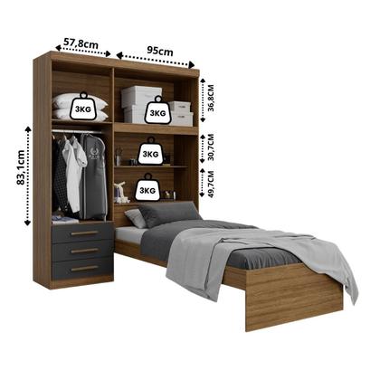Imagem de Guarda-roupa Solteiro com Cama Solteiro 4 Portas 3 Gavetas Advantage