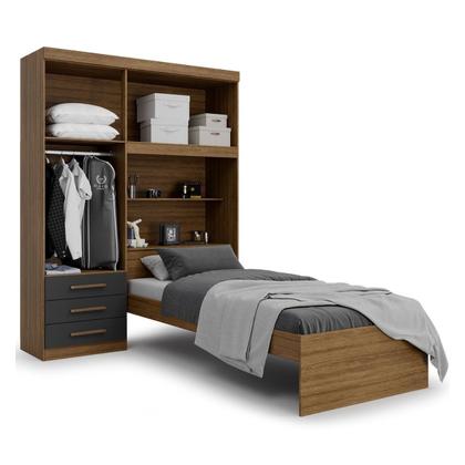 Imagem de Guarda-roupa Solteiro com Cama Solteiro 4 Portas 3 Gavetas Advantage
