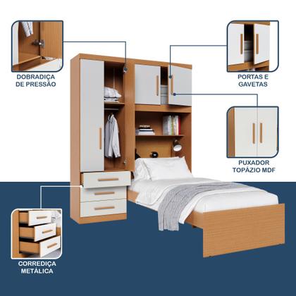 Imagem de Guarda-roupa Solteiro com Cama Solteiro 4 Portas 3 Gavetas Advantage