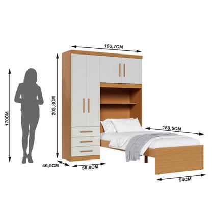 Imagem de Guarda-roupa Solteiro com Cama Solteiro 4 Portas 3 Gavetas Advantage