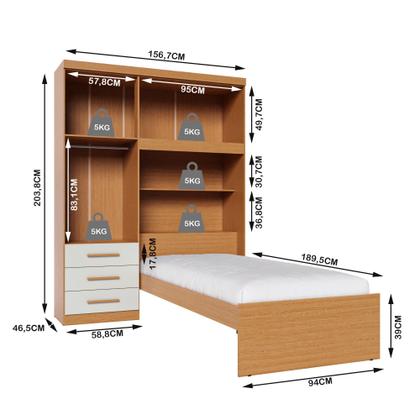 Imagem de Guarda-roupa Solteiro com Cama Solteiro 4 Portas 3 Gavetas Advantage