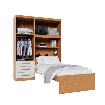 Imagem de Guarda-roupa Solteiro com Cama Solteiro 4 Portas 3 Gavetas Advantage