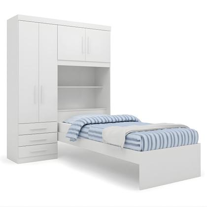 Imagem de Guarda-Roupa Solteiro com Cama Solteiro 4 Portas 3 Gavetas Advantage Branco