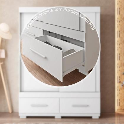 Imagem de Guarda-roupa Solteiro com Espelho 2 Portas de Correr 2 Gavetas Sereno