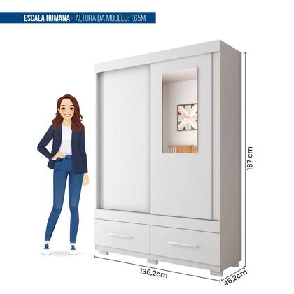 Imagem de Guarda-roupa Solteiro com Espelho 2 Portas de Correr 2 Gavetas Sereno