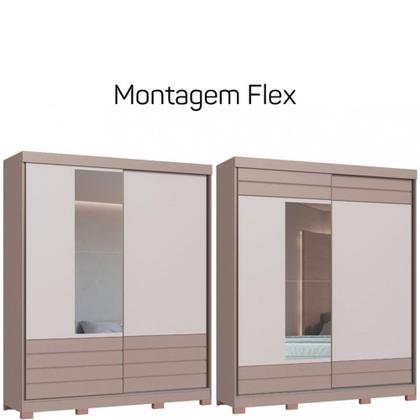 Imagem de Guarda Roupa Solteiro com Espelho 2 Portas de Correr 3 Gavetas Magno Móveis Castro