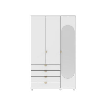 Imagem de Guarda-Roupa Solteiro com Espelho 3 Portas 4 Gavetas 100% MDF Look 136 cm - Branco Fosco c/ Champanhe