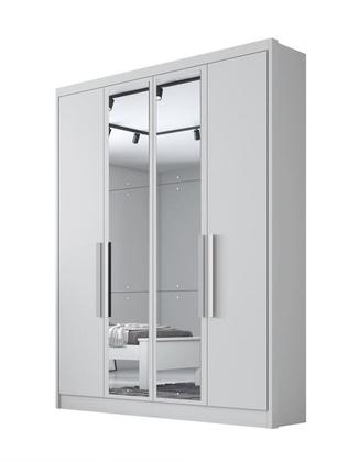Imagem de Guarda Roupa Solteiro com Espelho 4 Portas 3 Gavetas - Sevilha-Branco - Móveis Novo Horizonte