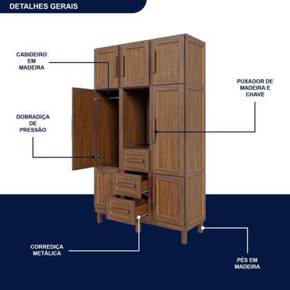 Imagem de Guarda-roupa Solteiro com Espelho 7 Portas 3 Gavetas Belém Capelinha