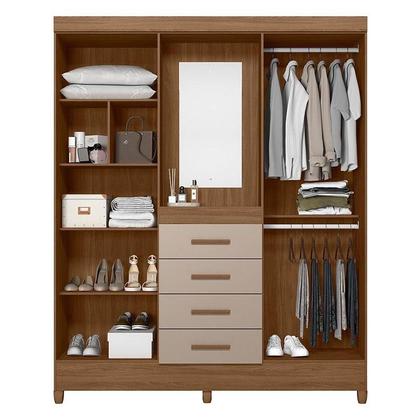 Imagem de Guarda Roupa Solteiro com Espelho Atenas e Cômoda Vênus com pés Carvalho Fendi  Moval