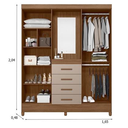 Imagem de Guarda Roupa Solteiro com Espelho Atenas e Cômoda Vênus com pés Carvalho Fendi  Moval
