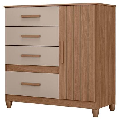 Imagem de Guarda Roupa Solteiro com Espelho Atenas e Cômoda Vênus com pés Carvalho Fendi  Moval