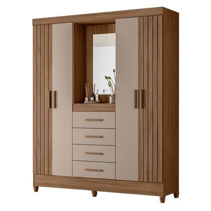 Imagem de Guarda Roupa Solteiro com Espelho Atenas e Cômoda Vênus com pés Carvalho Fendi  Moval