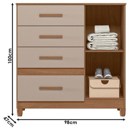 Imagem de Guarda Roupa Solteiro com Espelho Atenas e Cômoda Vênus com pés Carvalho Fendi  Moval