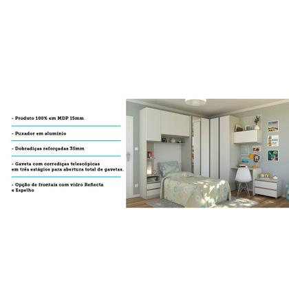 Imagem de Guarda Roupa Solteiro com Espelho e Escrivaninha Legno Crema com Branco Prime Luciane Móveis