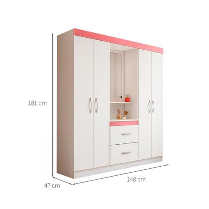 Imagem de Guarda-Roupa Solteiro com Espelho Lord 4 PT 2 GV Branco e Rosa