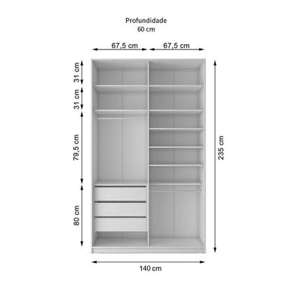 Imagem de Guarda-Roupa Solteiro com Espelho Zermatt 2 PT 3 GV Branco