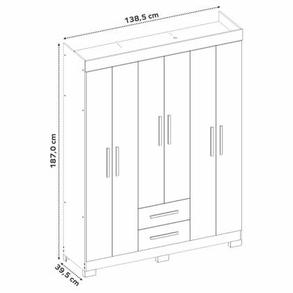 Imagem de Guarda Roupa Solteiro com Pés 6 Portas 2 Gavetas NT 6015 Notável Móveis