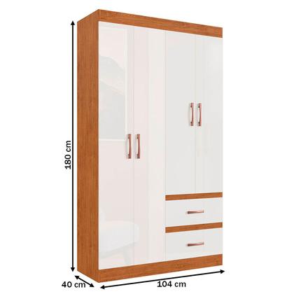 Imagem de Guarda-Roupa Solteiro Dallas 4 Portas 2 Gavetas Off White/Nogueira - Doripel