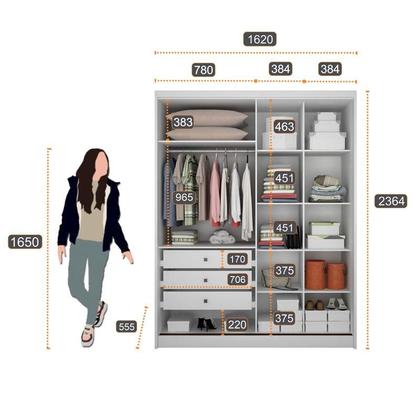 Imagem de Guarda Roupa Solteiro Dante com Nicho e Espelho e Cômoda Seul Neve - Novo Horizonte