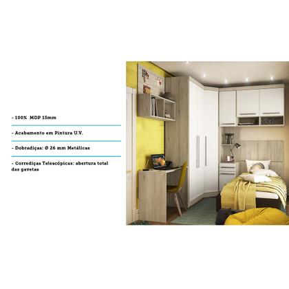 Imagem de Guarda Roupa Solteiro de Canto com Escrivaninha Avelã Rústico com Areia Master Luciane Móveis