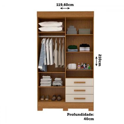 Imagem de Guarda-Roupa Solteiro Débora Capelinha 4 Portas 3 Gavetas com Espelho 100% Mdf Cinamomo/Off White - Acp Móveis
