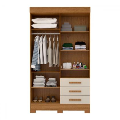 Imagem de Guarda-Roupa Solteiro Débora Capelinha 4 Portas 3 Gavetas com Espelho 100% Mdf Cinamomo/Off White - Acp Móveis