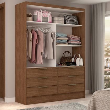 Imagem de Guarda-Roupa Solteiro Diamantina 2 Portas de Correr 6 Gavetas com Espelho Marrom - Panorama Móveis