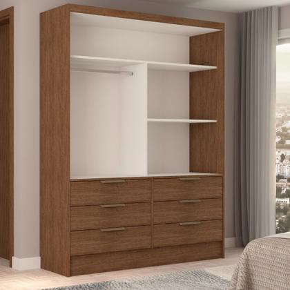 Imagem de Guarda-Roupa Solteiro Diamantina 2 Portas de Correr 6 Gavetas com Espelho Marrom - Panorama Móveis