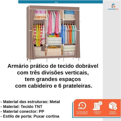 Imagem de Guarda Roupa Solteiro Dobrável Armário Organizador Cabideiro para Organizar Roupas Calçados Toalhas Arara Roupeiro Pequeno
