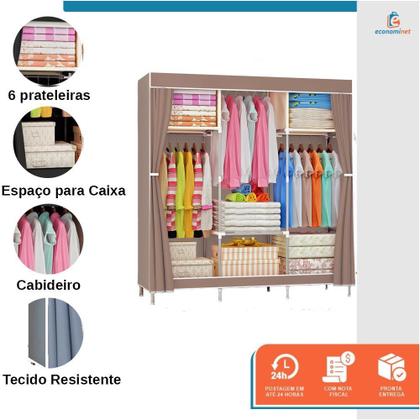 Imagem de Guarda Roupa Solteiro Dobrável Armário Organizador Cabideiro para Organizar Roupas Calçados Toalhas Arara Roupeiro Pequeno
