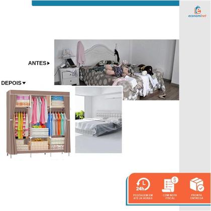 Imagem de Guarda Roupa Solteiro Dobrável Armário Organizador Cabideiro para Organizar Roupas Calçados Toalhas Arara Roupeiro Pequeno