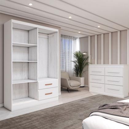 Imagem de Guarda-Roupa Solteiro Europa 4 Portas 2 Gavetas e Cômoda 6 Gavetas Branco - Panorama Móveis