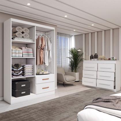 Imagem de Guarda-Roupa Solteiro Europa 4 Portas 2 Gavetas e Cômoda 6 Gavetas Branco - Panorama Móveis
