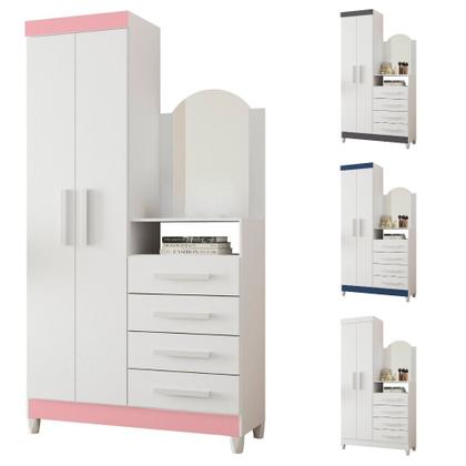 Imagem de Guarda Roupa Solteiro Flex com Espelho 2 Portas com Cômoda 4 Gavetas e Pés New Capri Albatroz