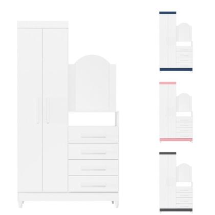 Imagem de Guarda Roupa Solteiro Flex com Espelho 2 Portas com Cômoda 4 Gavetas e Pés New Capri Albatroz