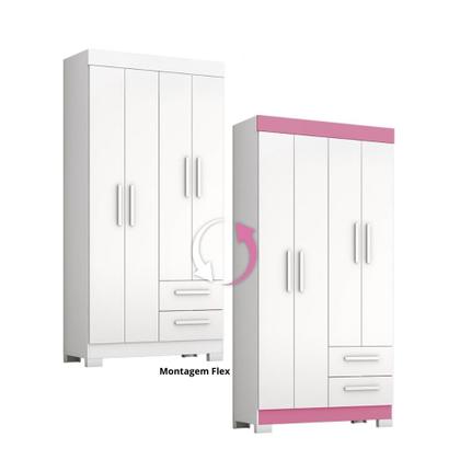 Imagem de Guarda Roupa Solteiro Flex com Pés 4 Portas 2 Gavetas NT 6010 Notável Móveis