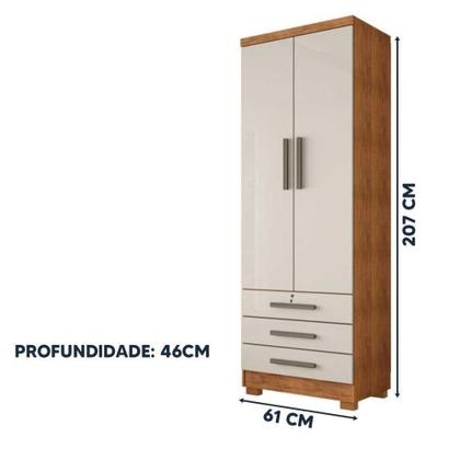 Imagem de Guarda Roupa Solteiro Floripa 2 Portas 3 Gavetas Com Cabideiro Cedro / Areia Repleta Cedro / Areia