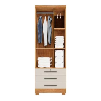 Imagem de Guarda Roupa Solteiro Floripa 2 Portas 3 Gavetas Com Cabideiro Cedro / Areia Repleta Cedro / Areia