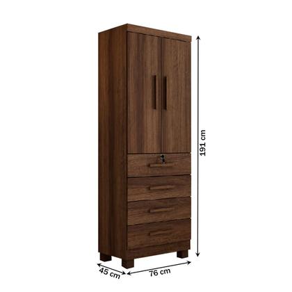 Imagem de Guarda-Roupa Solteiro Gales 2 Portas 4 Gavetas com Chave Imbuia - Panorama Móveis