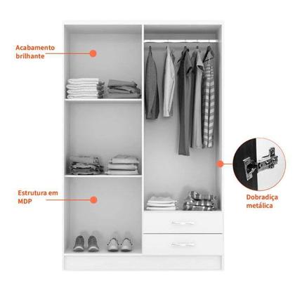 Imagem de Guarda-Roupa Solteiro Genebra 4PT 2GV Branco