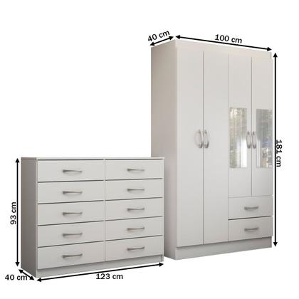 Imagem de Guarda-Roupa Solteiro Hazel 4 Portas 2 Gavetas e Espelho com Cômoda 10 Gavetas Branco - Panorama Móveis
