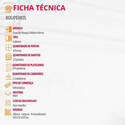Imagem de Guarda Roupa Solteiro Heros 4 Portas Com Pés Moderna Imbuia/off White