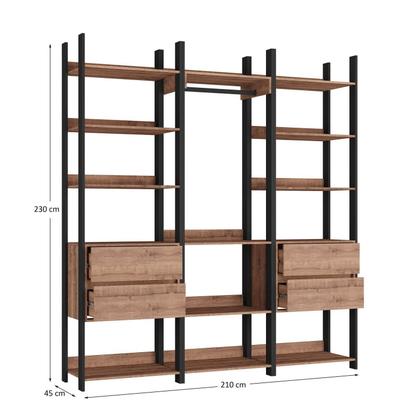 Imagem de Guarda Roupa Solteiro Industrial 4 Gavetas 1 Cabideiro M119 Marrom/Preto/Solanum
