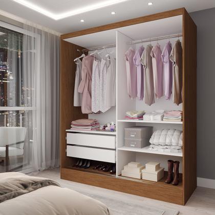 Imagem de Guarda-Roupa Solteiro La Paz 2 Portas 2 Gavetas com Espelho Cinamomo/Off White - Panorama Móveis