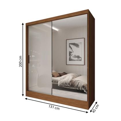 Imagem de Guarda-Roupa Solteiro La Paz 2 Portas 2 Gavetas com Espelho Cinamomo/Off White - Panorama Móveis